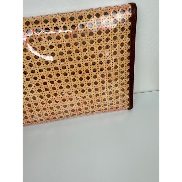 VINTAGE Raffia Rattan Leather Trim Woven Clutch Purse Handbag & Zip Pouch Bag - Picture 11 of 16